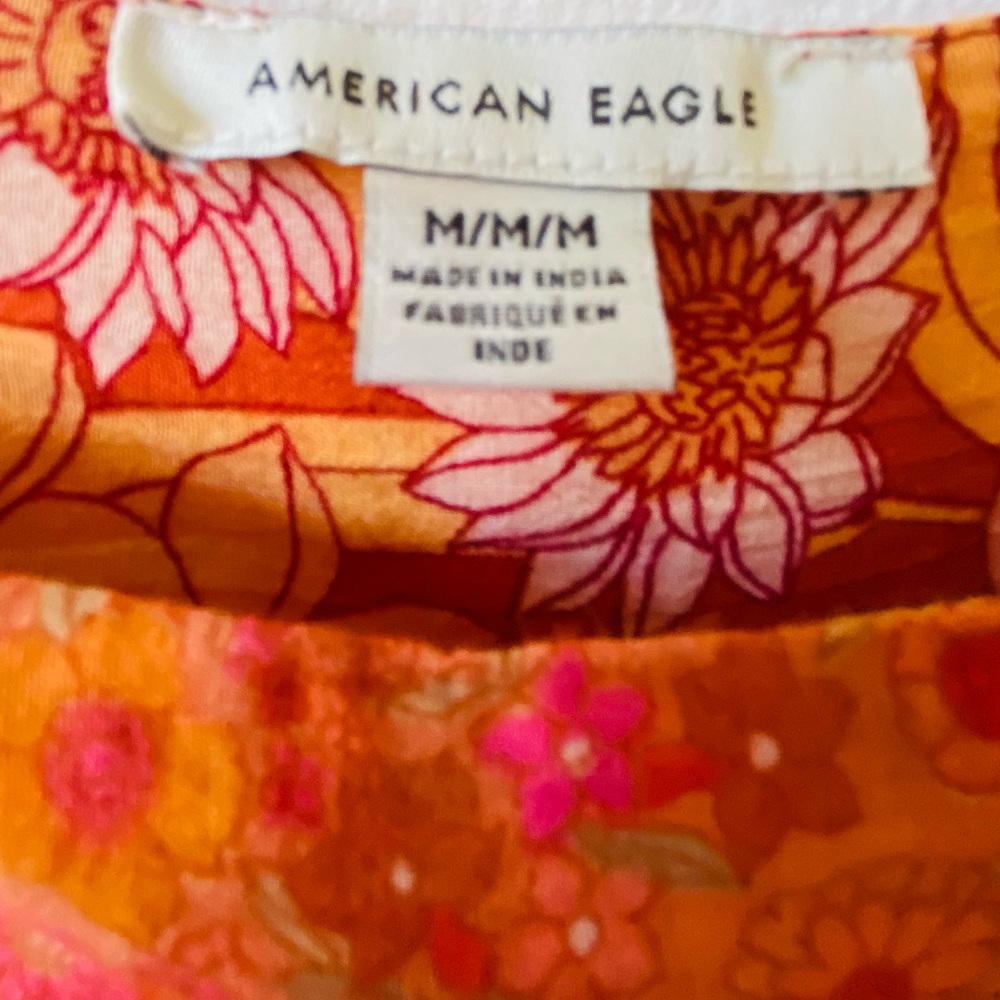 American eagle Floral Orange and Pink Women's Top M - Picture 3 of 3